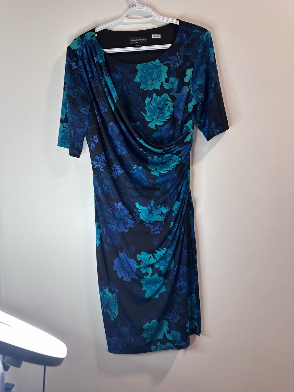 connected apparel Navy Dress with Teal & Blue Floral Print